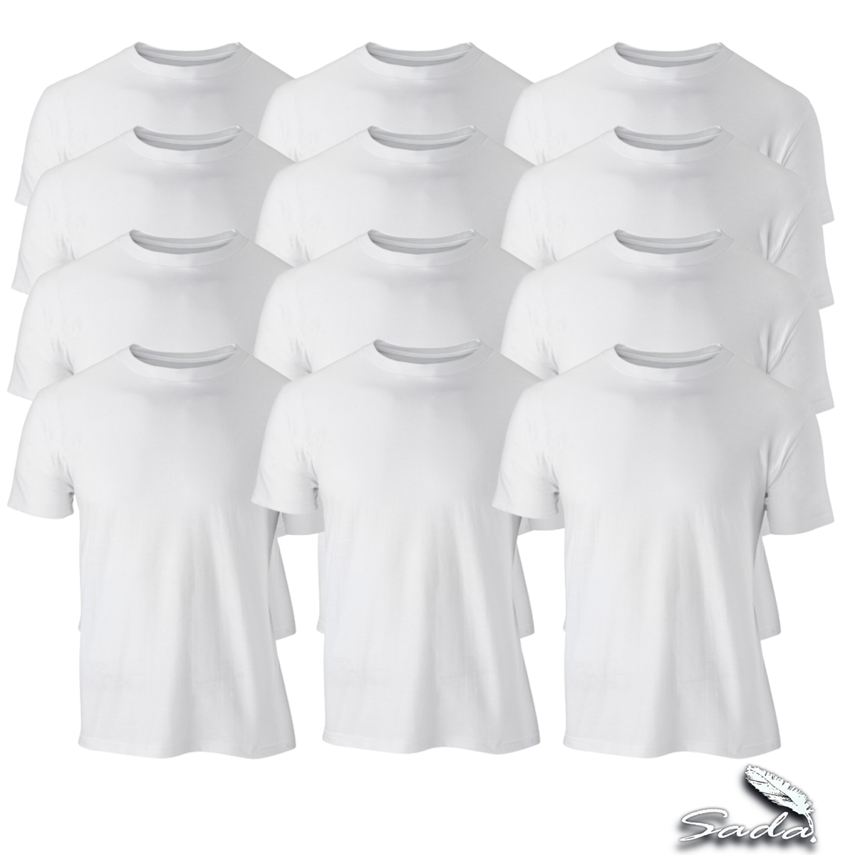 Sada T-shirts (1-Dozen/ 12pc) Short-Sleeve Crew-Neck 100% Cotton By Blooz