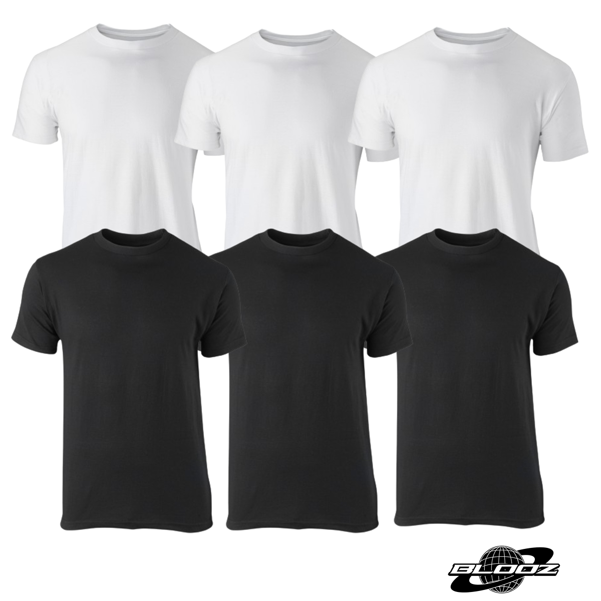 Blooz T-Shirts (6-Pack) Crew-Neck Short-Sleeve 100% Cotton Tee's