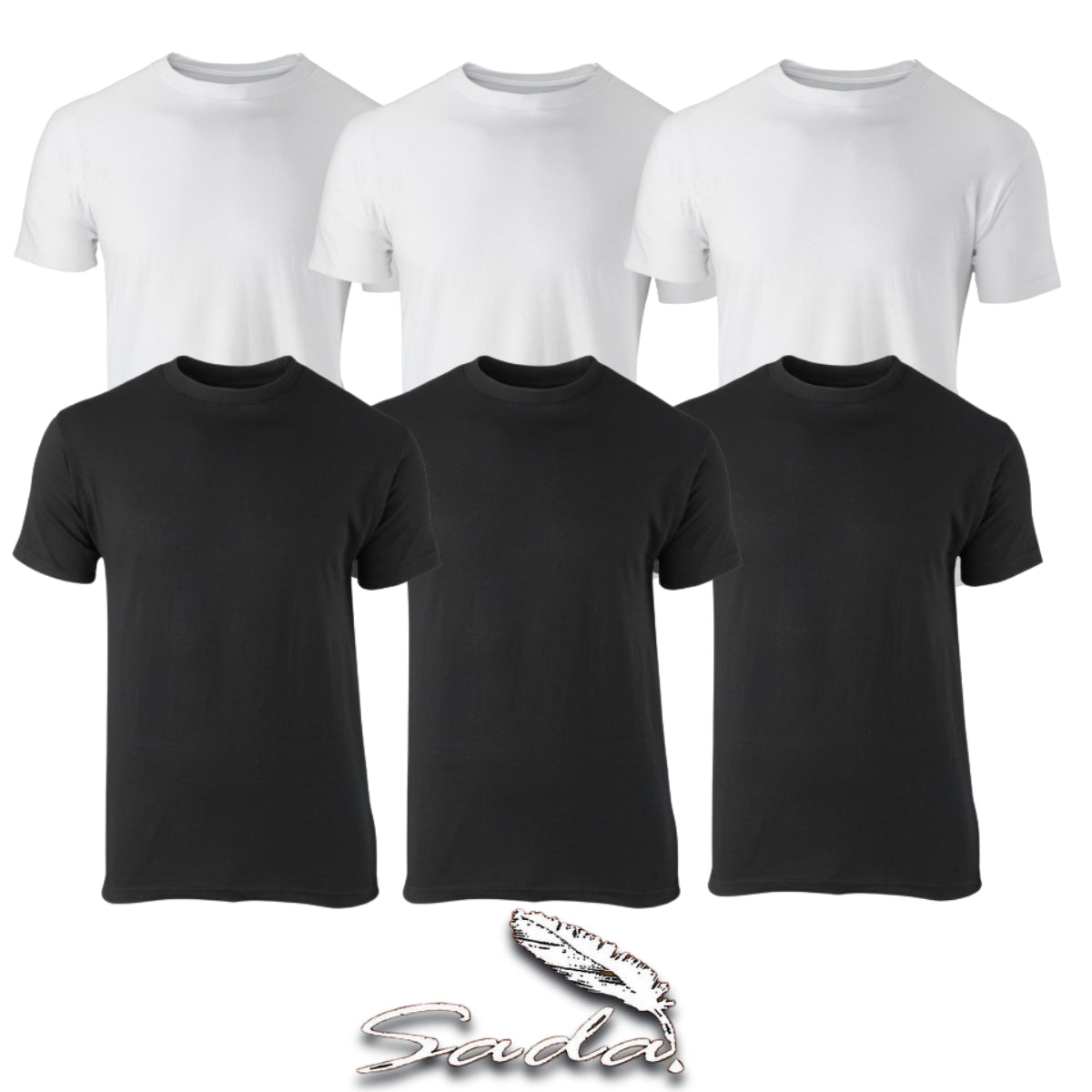 Sada T-Shirts (6-Pack) Crew-Neck Short-Sleeve 100% Cotton Tee's By Blooz
