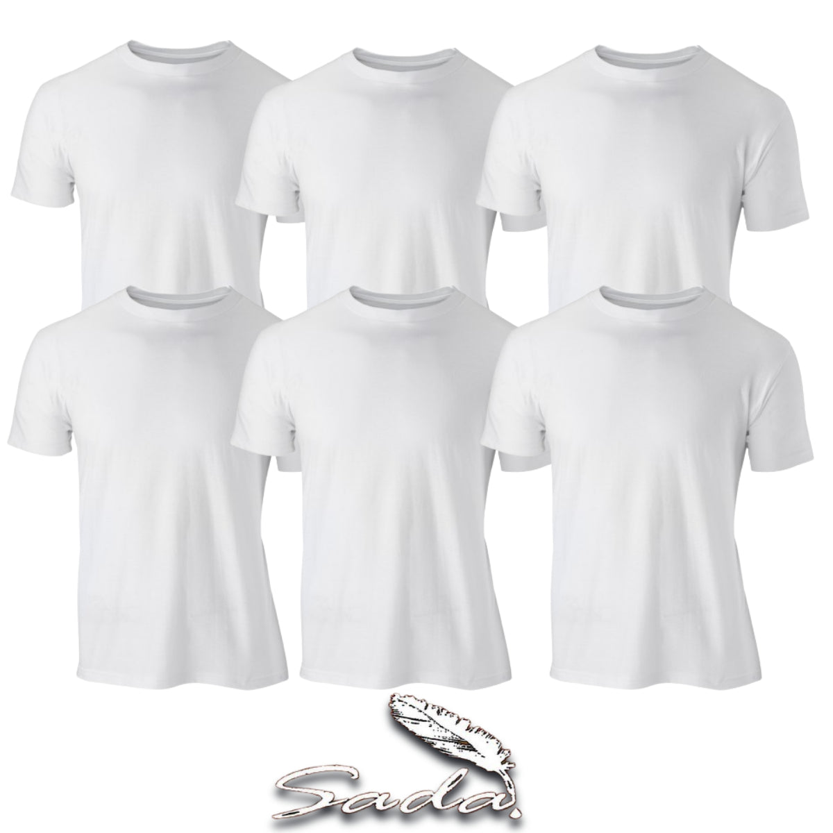 Sada T-Shirts (6-Pack) Crew-Neck Short-Sleeve 100% Cotton Tee's By Blooz