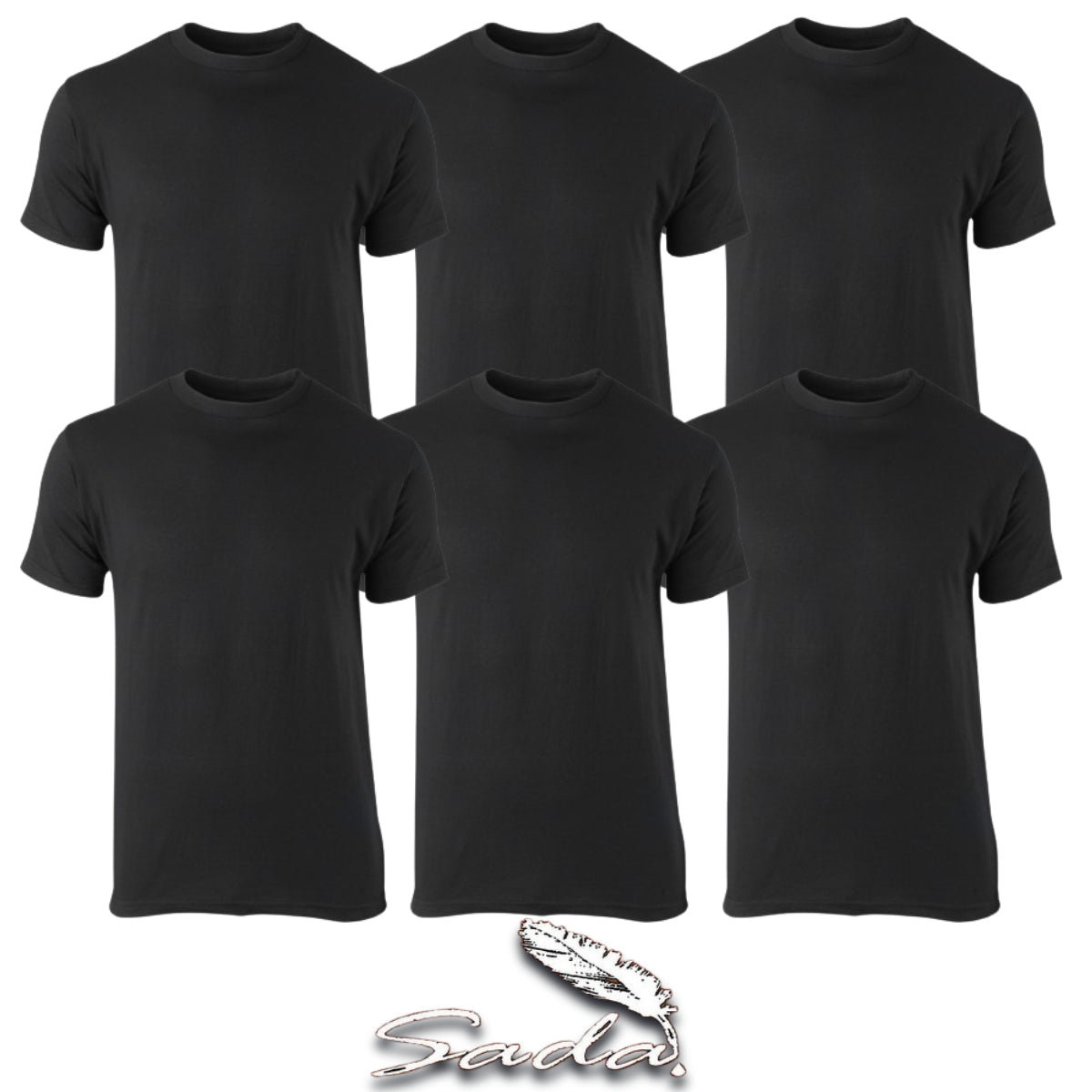 Sada T-Shirts (6-Pack) Crew-Neck Short-Sleeve 100% Cotton Tee's By Blooz