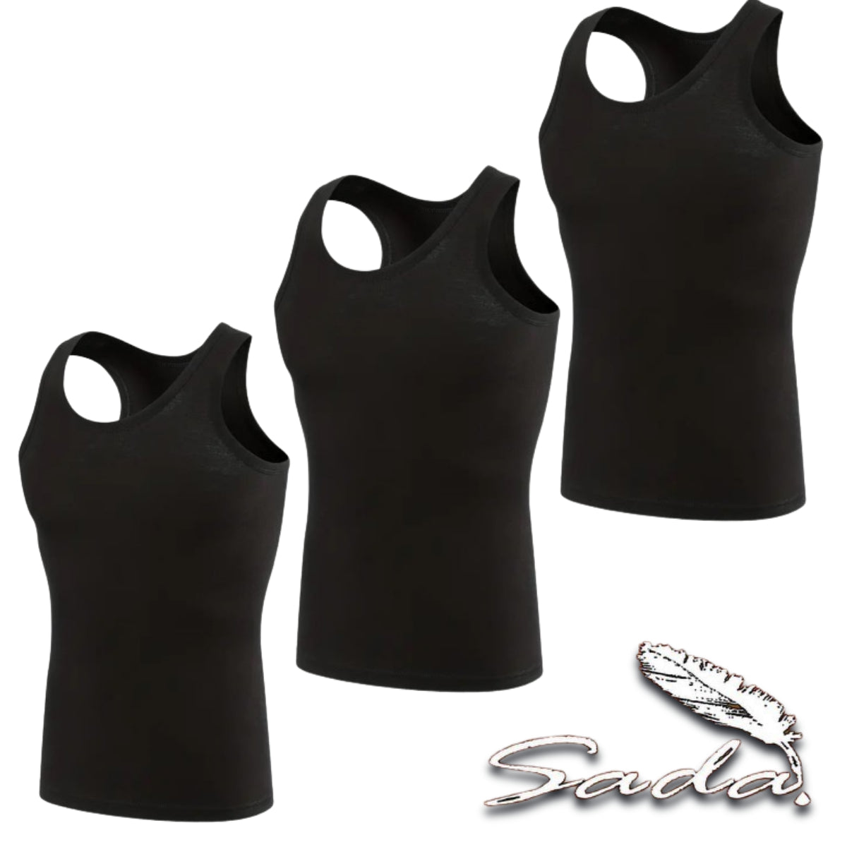 Sada Tank-Top A-Shirt (3pc) Muscle-Shirt 100% Cotton