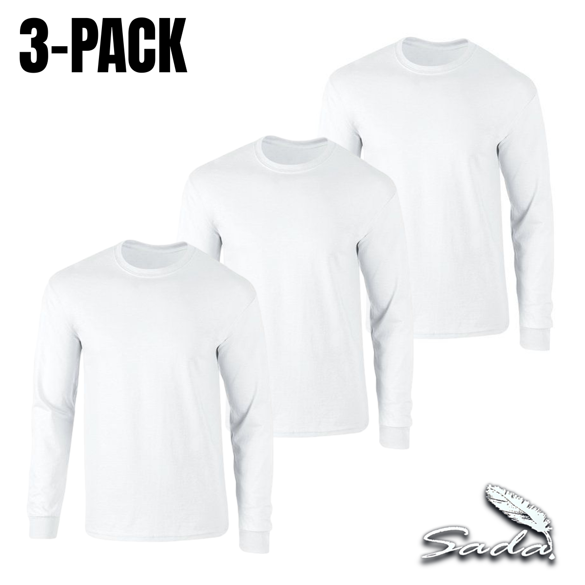 Sada Crew-Neck T-Shirt LONG-SLEEVE (3-pack) 100% Cotton