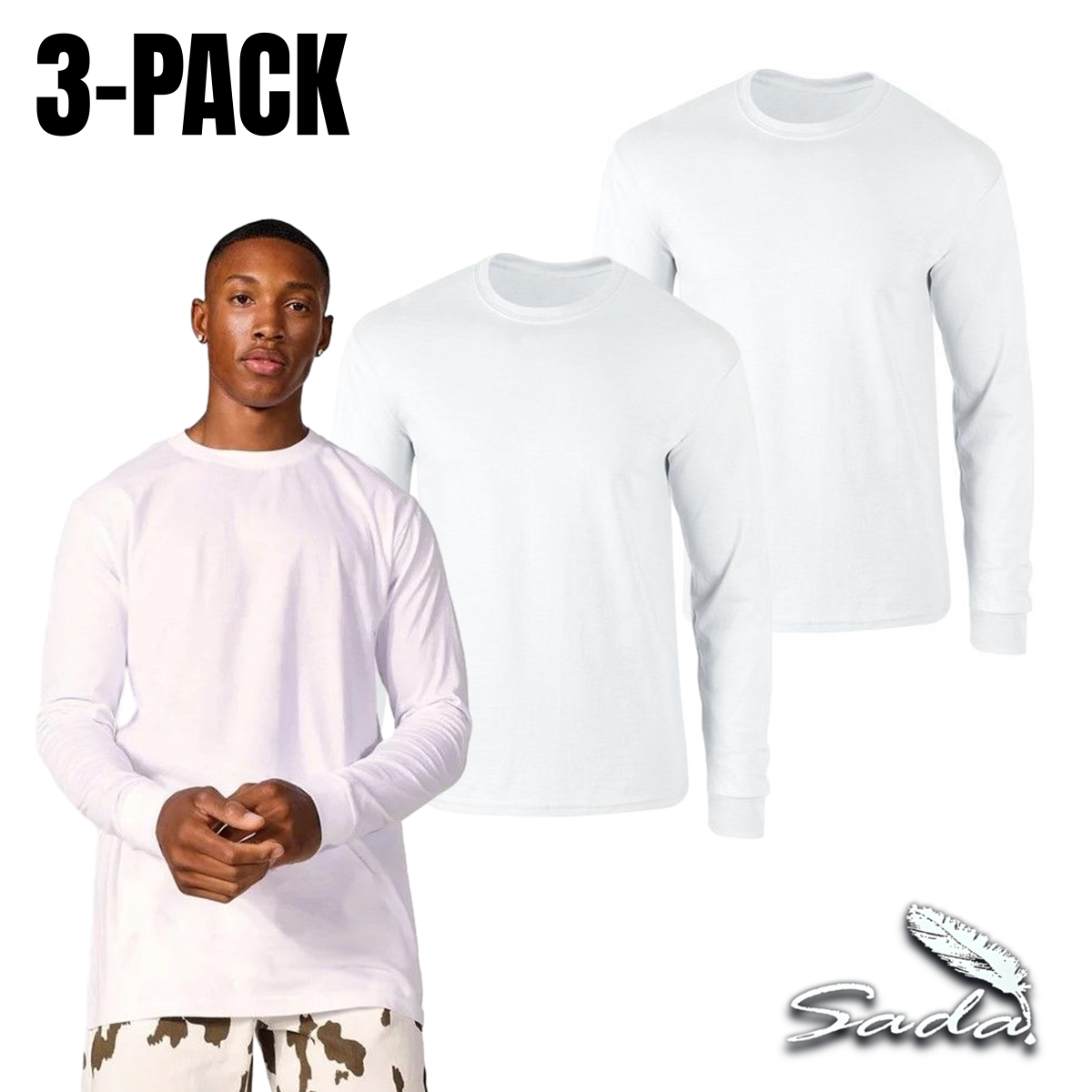 Sada Crew-Neck T-Shirt LONG-SLEEVE (3-pack) 100% Cotton